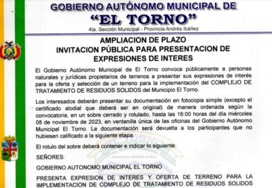 AMPLIACION DE PLAZO INVITACION PÚBLICA PARA PRESENTACIÓN DE EXPRESIONES DE INTERES.